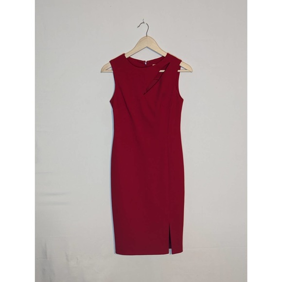 Calvin Klein red fitted cocktail dress sleeveless large keyhole womens small - Picture 1 of 9